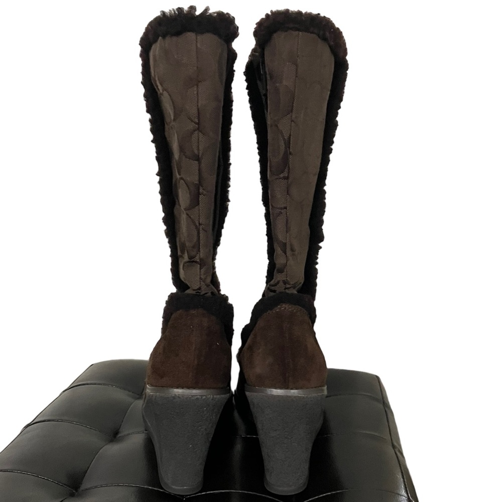 Coach Brown Monogram C Logo Jordana W123Sheepskin Suede Zip Wedges 7 1/2M No box - Picture 5 of 12